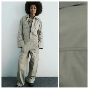 Zara Green Gabardine Utility Safari Coveralls XS